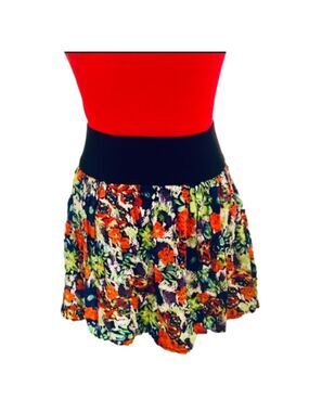 Red Black Blue High Waisted Floral Mini Skirt Sz S